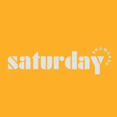 Text "saturday showcase" in white on an orange background.